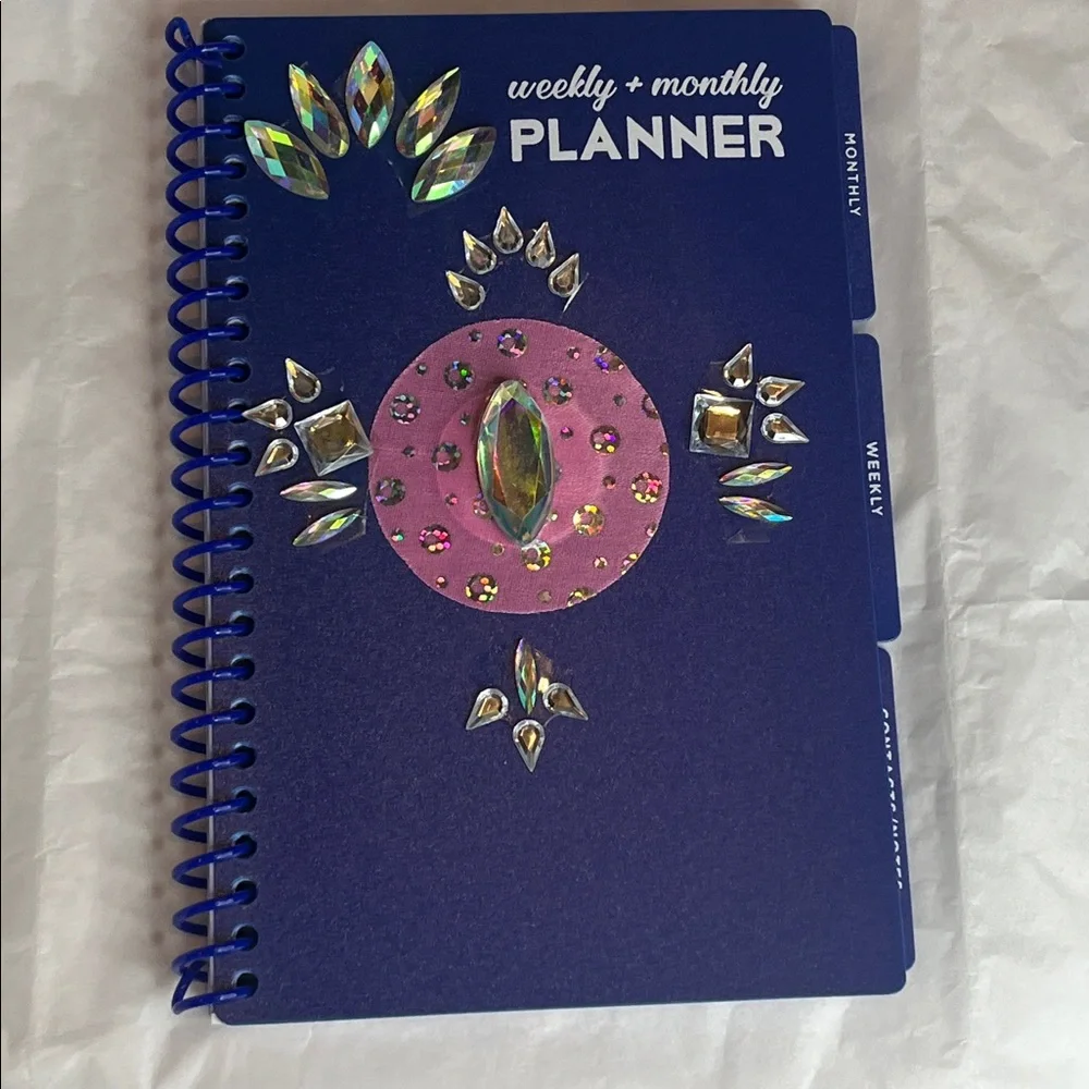 Weekly + Monthly Planner - Navy Blue with Iridescent Gems Hand Crafted